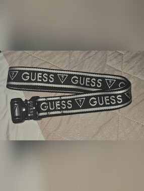 Vintage GUESS Black and White Logo Webbing Belt Strap